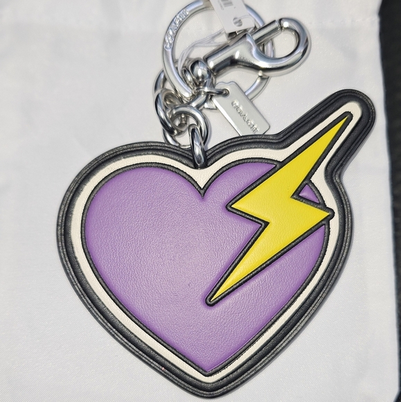 Coach Purple Heart Keychain with Lightning Bolt